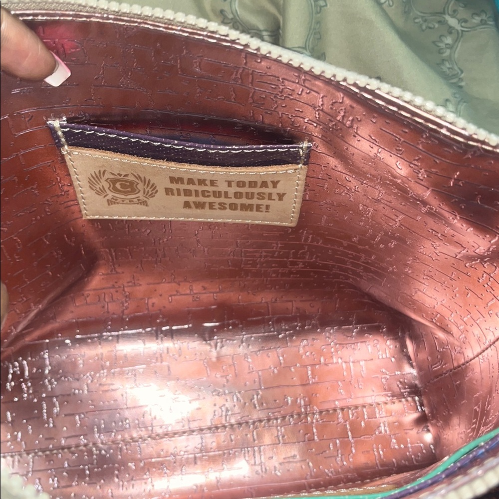Consuela Teal Snake-Embossed Crossbody with Tan Accents - Picture 7 of 11